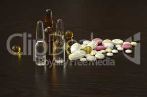 pile drugs on table