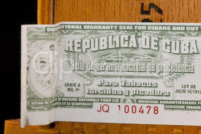 Sticker on box of Cuban cigars