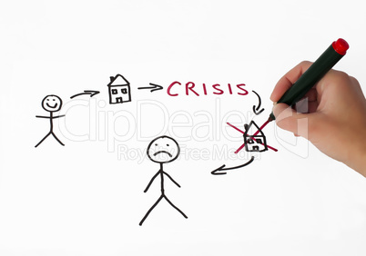 Real estate and crisis conception illustration over white