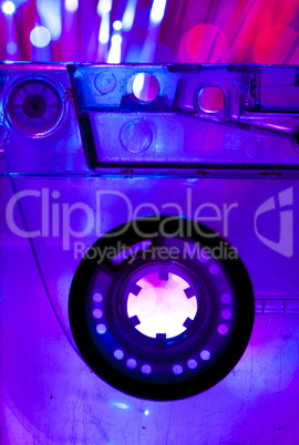 Transparent Cassette tape and disco light background