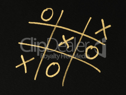 Hand-drawn tic-tac-toe game over black