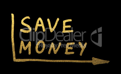 Save money concept gold color text