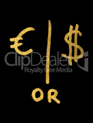 Euro or Dollar conception. Gold color symbols