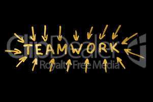 Teamwork text and strokes over black