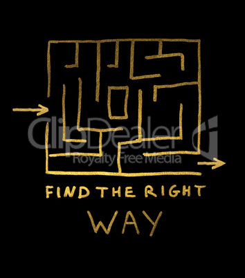Find the right way conception. Labirint and text