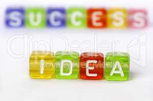 Text Idea and success on colorful wooden cubes