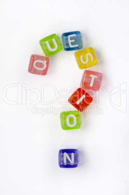 Text nd sign question on colorful cubes