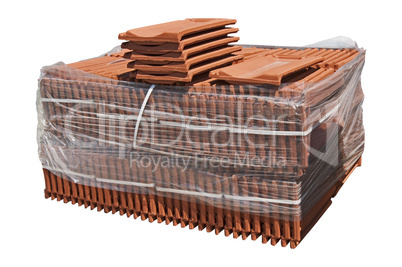 Pile of roofing tiles packaged.