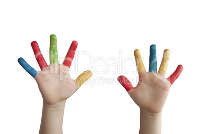 Children colored hands.