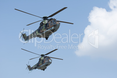 Green military helicopters. Horizontal image