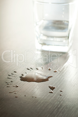 Spilled water on a table