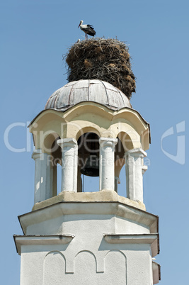 Stork in nest on dome of a church