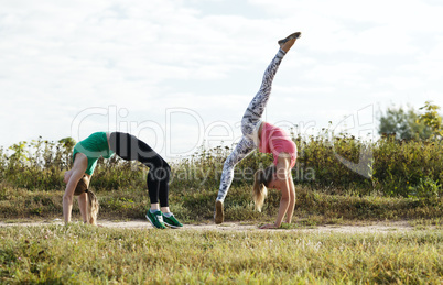 two girls training