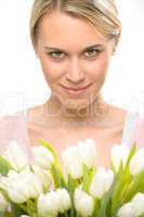 romantic woman with tulip flowers bouquet