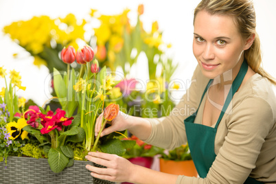 florist arrange spring flowers colorful plants