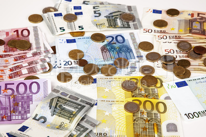 euro paper money and coins