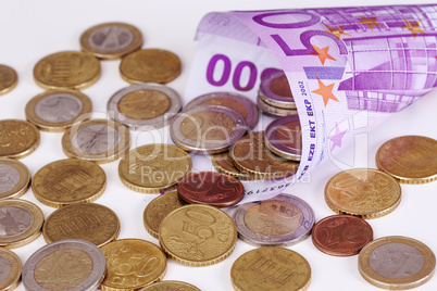 euro paper money and coins