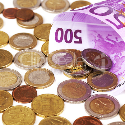 euro paper money and coins