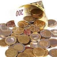 euro paper money and coins