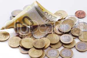 euro paper money and coins