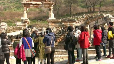 6 february 2014 tourist group and temple of hadrian of ehhesus ancient city in selcuk