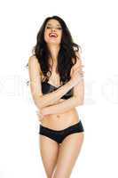 beautiful woman in lingerie standing laughing