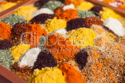 Pepper powder herbal spice condiment ingredients at food market