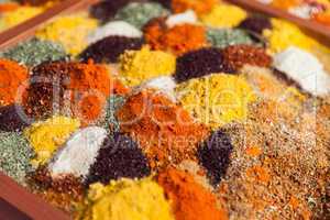 Pepper powder herbal spice condiment ingredients at food market