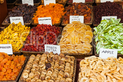 Healthy eating dried fruit snack at food market