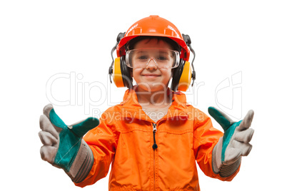 Little smiling child boy engineer or manual worker