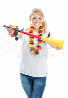 Fußballfrau mit Vuvuzela