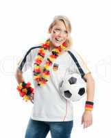 Fröhlicher Fußballfan mit Ball