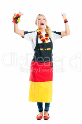Fußballfrau mit Fanschürze