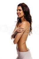 beauty brunette woman after bath topless