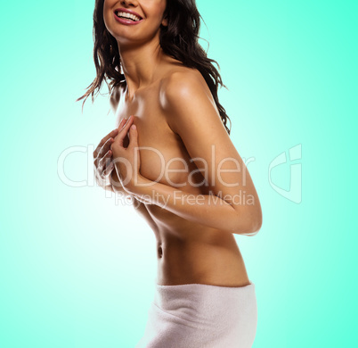 beauty brunette woman after bath topless