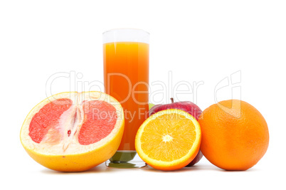 Glass with juice and fruits