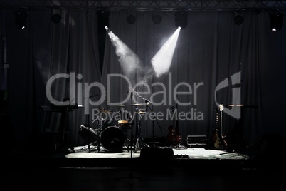 Stage in Lights before concert, instruments setup