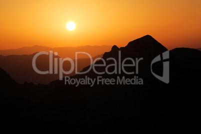 Sunset over mountains in Bosnia, Prenj