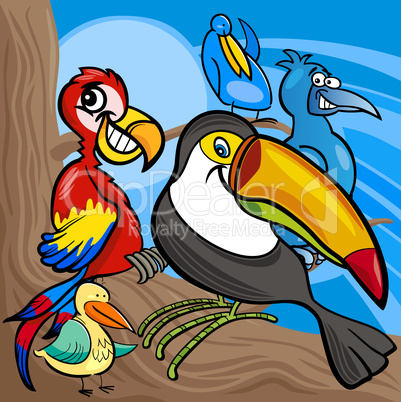 cute birds group cartoon illustration