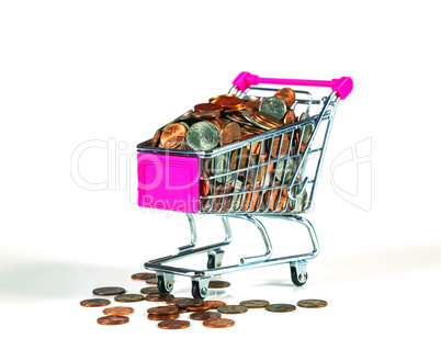 Shopping cart full with coins