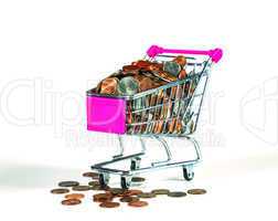 Shopping cart full with coins