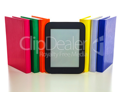 Electronic book reader with hard cover books