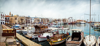View of historic harbour and old town in Kyrenia