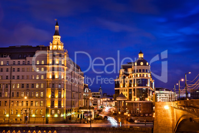 Night view of Baltschug (Balchug) Kempinski hotel in Moscow