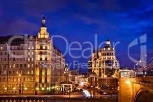 Night view of Baltschug (Balchug) Kempinski hotel in Moscow