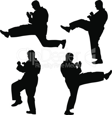 Set of black silhouettes of karate.