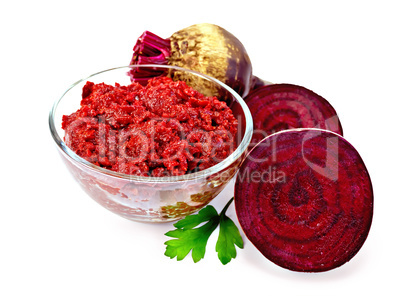 Beet caviar in the glass bowl