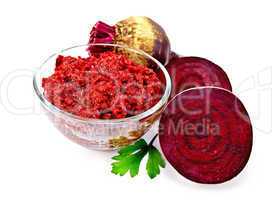 Beet caviar in the glass bowl