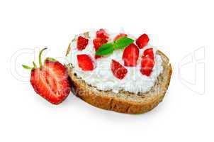 Bread with curd cream and berries of strawberries