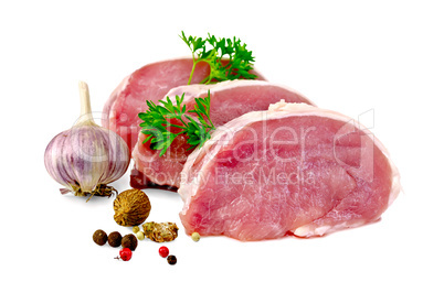 Meat pork slices with spices and garlic
